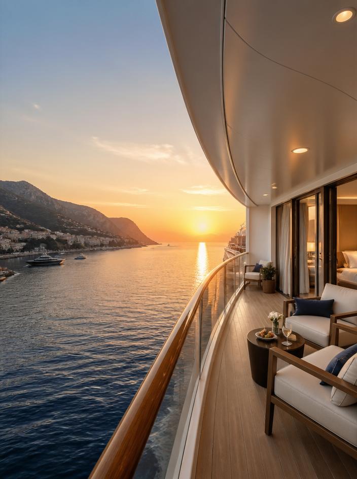 Family cruise ship balcony overlooking the sea
